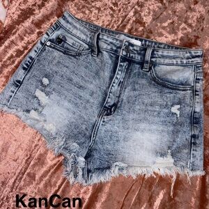 KanCan Women's Frayed Hem Blue Jean Shorts